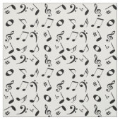 Black Angled Muzieknoten Pattern on White Stof (Swatch)