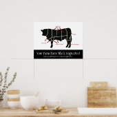 Black Angus Beef Boerderij Funny Butcher Cuts Poster (Keuken)