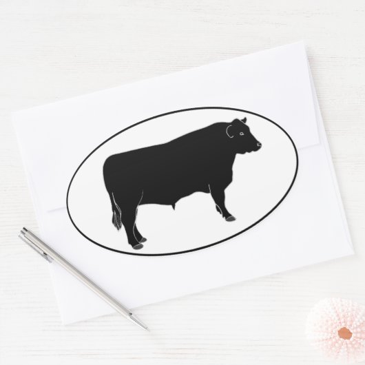 Black Angus Bull Ovale Sticker (Envelop)