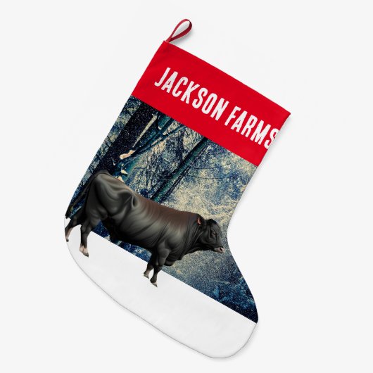 Black Angus Bull Winter Grote Kerstsok (Voorkant (Hangend))