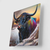 Black Angus Bull Winter Vierkante Klok (Hoek)