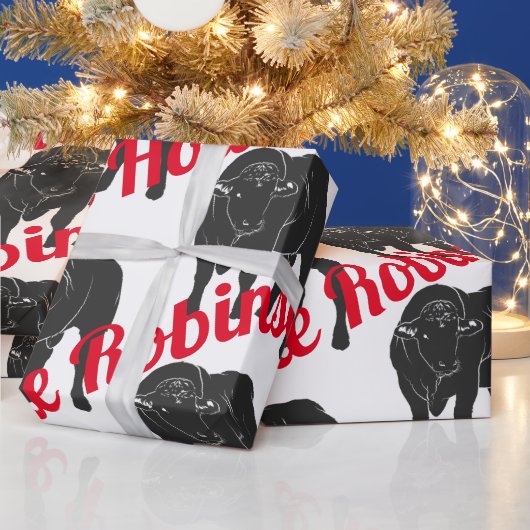 Black Angus Bulls en Red Santa Hat met Kerstmis Cadeaupapier (Feestdagen)
