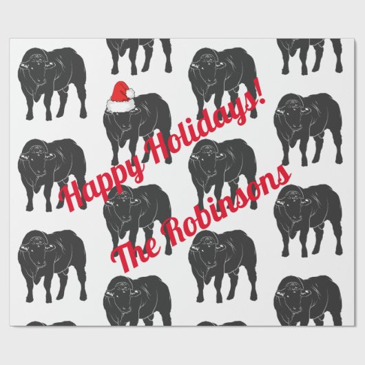 Black Angus Bulls en Red Santa Hat met Kerstmis Cadeaupapier (Vlak)