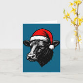 Black Angus Rancher Christmas Cow Santa Hat Farmer Kaart (Gele Bloem)