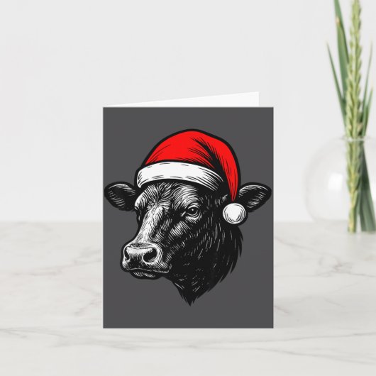 Black Angus Rancher Christmas Cow Santa Hat Farmer Kaart (Voorkant)