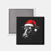Black Angus Rancher Christmas Cow Santa Hat Farmer Magneet (Voorkant / Achterkant)
