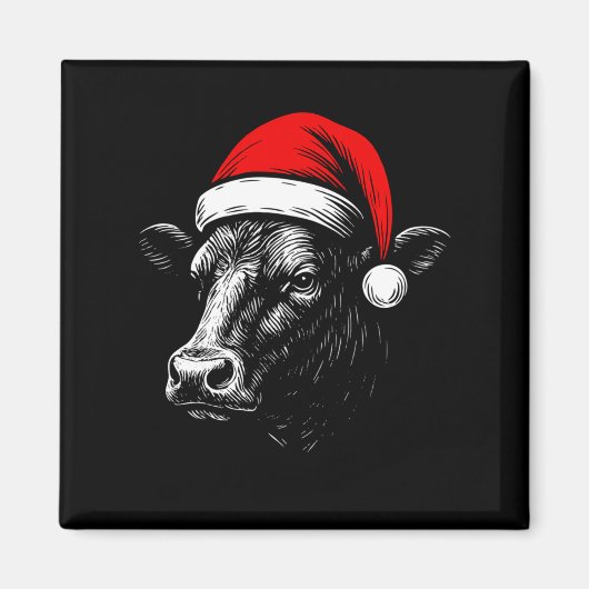 Black Angus Rancher Christmas Cow Santa Hat Farmer Magneet (Voorkant)