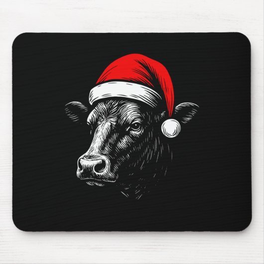 Black Angus Rancher Christmas Cow Santa Hat Farmer Muismat (Voorkant)