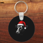 Black Angus Rancher Christmas Cow Santa Hat Farmer Sleutelhanger (Voorkant)