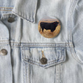 Black Angus Steer Grazing met zijn herd Ronde Button 5,7 Cm (In situ)