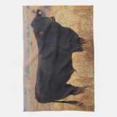 Black Angus Steer Grazing met zijn herd Theedoek (Verticaal)