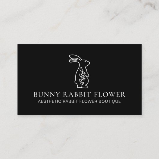 Black Animal Flower Rabbit Bunny Visitekaartje (Voorkant)
