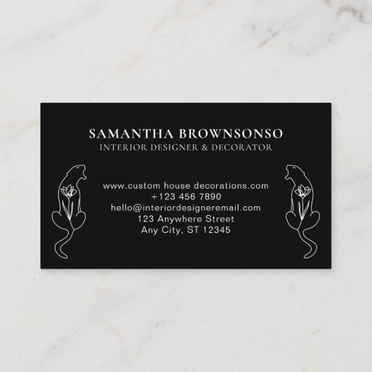 Black Animal Flower Tiger Visitekaartje (Achterkant)