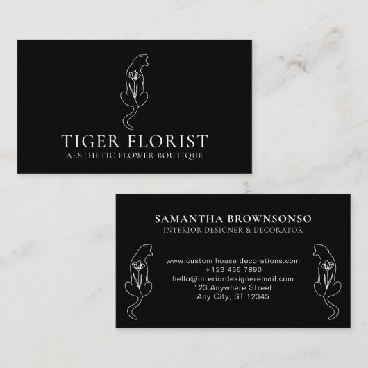 Black Animal Flower Tiger Visitekaartje (Voorkant / Achterkant)