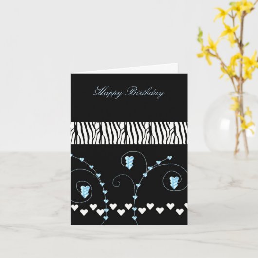 Black Animal Pattern Hearts Verjaardag Kaart (Gele Bloem)