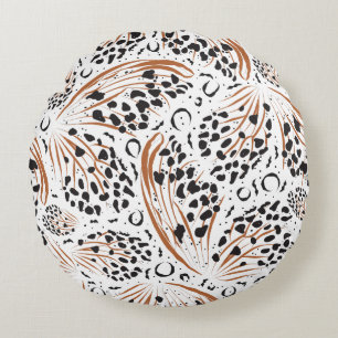 Black Animal Print Terracotta Swirl Pattern Rond Kussen