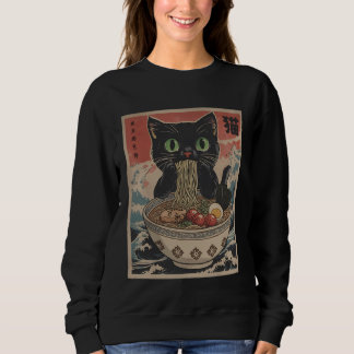 Black Anime Cat Ramen Noodles Japanese Funny Kawai Trui
