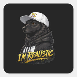 Black Anime Dog Streetwear Art | I'm Realistic Vierkante Sticker