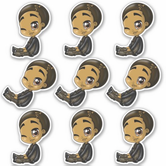 Black Anime Jongens Sticker (Voorkant)