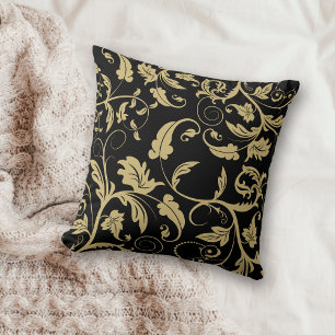 Black Antiek Gold Retro Leaf Swirl Kussen