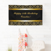Black Any Age Gold Damask Birthday Banner (Insitu)