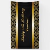 Black Any Age Gold Damask Birthday Banner (Verticaal)
