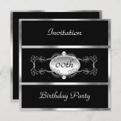 Black Any Birthday Invitation Black en Silver Kaart (Voorkant / Achterkant)