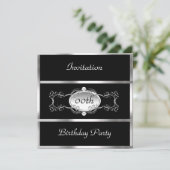 Black Any Birthday Invitation Black en Silver Kaart (Staand voorkant)