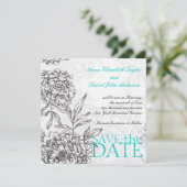 Black Aqua Blue Elegant Floral Save the Date Cards (Staand voorkant)