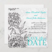 Black Aqua Blue Elegant Floral Save the Date Cards (Voorkant / Achterkant)