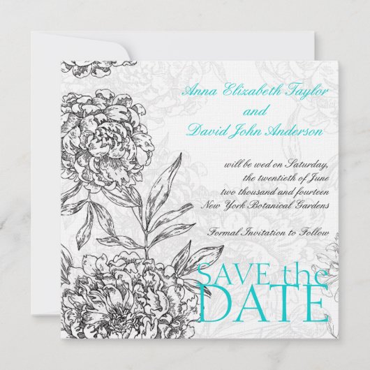 Black Aqua Blue Elegant Floral Save the Date Cards (Voorkant)