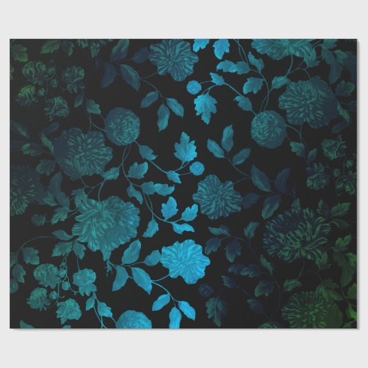 Black Aqua Blue Ombre Modern Floral Toile Cadeaupapier (Vlak)