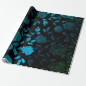 Black Aqua Blue Ombre Modern Floral Toile Cadeaupapier (Uitgerold)