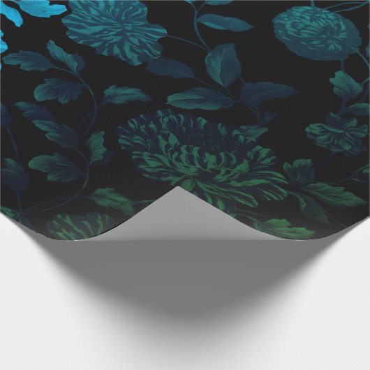 Black Aqua Blue Ombre Modern  Floral Toile Cadeaupapier (Hoek)