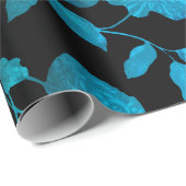 Black Aqua Blue Ombre Modern  Floral Toile Cadeaupapier (Rol Hoek)