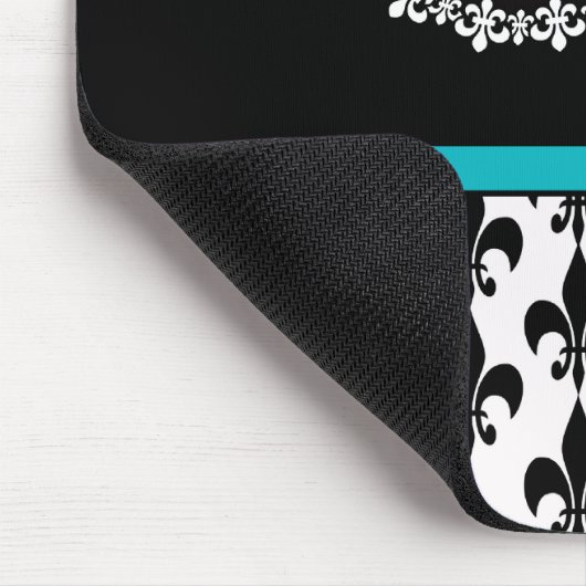 Black Aqua Monogram Fleur de Lis Mousepad Muismat (Hoek)