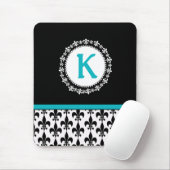 Black Aqua Monogram Fleur de Lis Mousepad Muismat (Met muis)