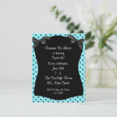 Black Aqua Polka Dot Invitation Kaart (Staand voorkant)