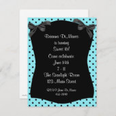 Black Aqua Polka Dot Invitation Kaart (Voorkant / Achterkant)