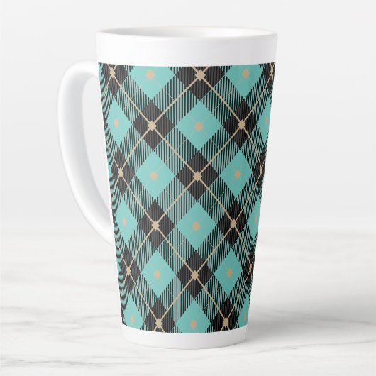 Black Aqua Pset Pattern Latte Mok (Linkerhoek)