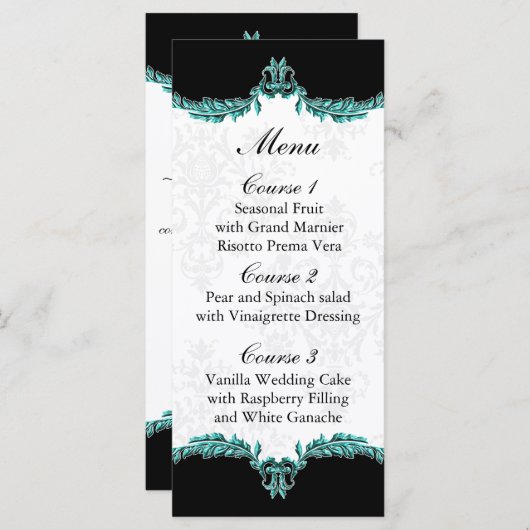 Black Aqua trouwmenu Menu (Voorkant / Achterkant)