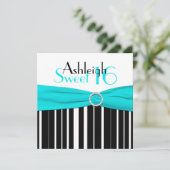 Black, Aqua, White Sweet Sixteen Uitnodiging (Staand voorkant)