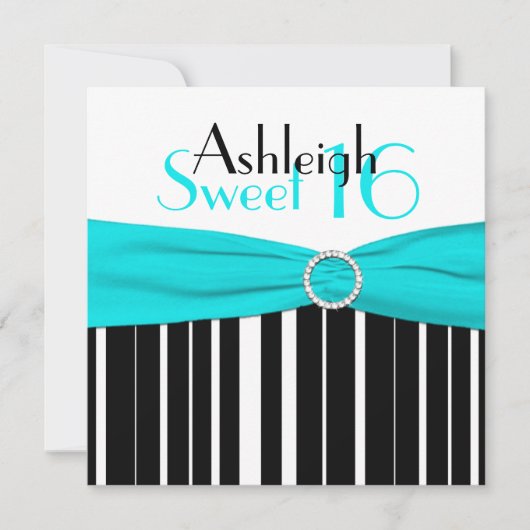 Black, Aqua, White Sweet Sixteen Uitnodiging (Voorkant)