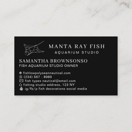 Black Aquarium Fish Manta Ray Visitekaartje (Achterkant)