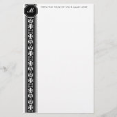 Black Arabesque Monogram Stationery Briefpapier (Voorkant)