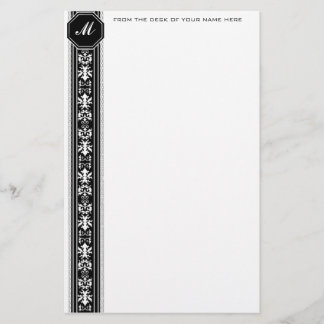 Black Arabesque Monogram Stationery Briefpapier