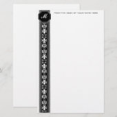 Black Arabesque Monogram Stationery Briefpapier (Voorkant / Achterkant)