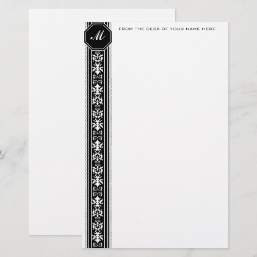 Black Arabesque Monogram Stationery Briefpapier (Voorkant / Achterkant)