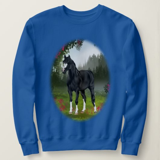 Black Arabian Horse in Spring Meadow Trui (Design voorkant)