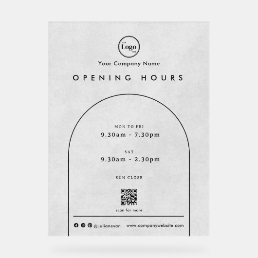 Black Arch Company Logo QR-code Openingstijden Acryl Bord (Voorkant)